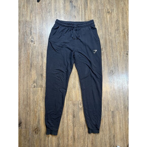 Gymshark Crest Black Cotton Blend Jersey Sweatpants Joggers Men's M - Picture 1 of 8
